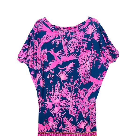 LILLY PULITZER Lowe Mini Dress Indigo Night Caw Pink Blue Tropical Floral Small - Picture 7 of 11
